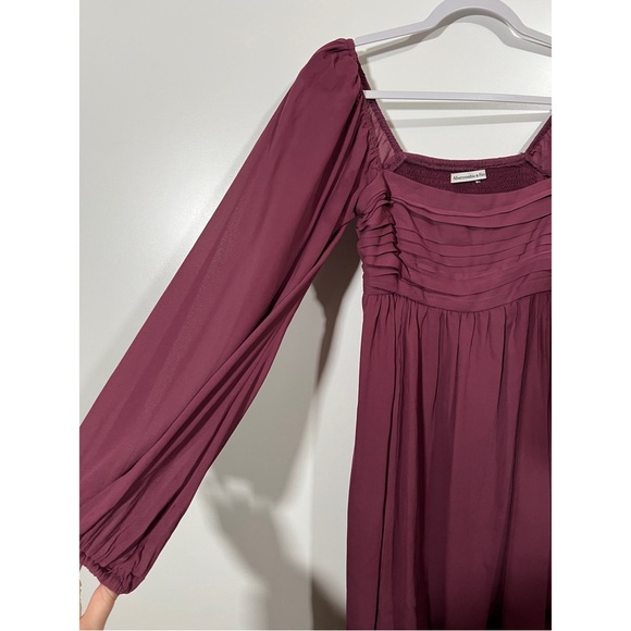 Abercrombie Dress Long Sleeve Chiffon Mini Dress in Burgundy Maroon Size Small - Picture 3 of 10